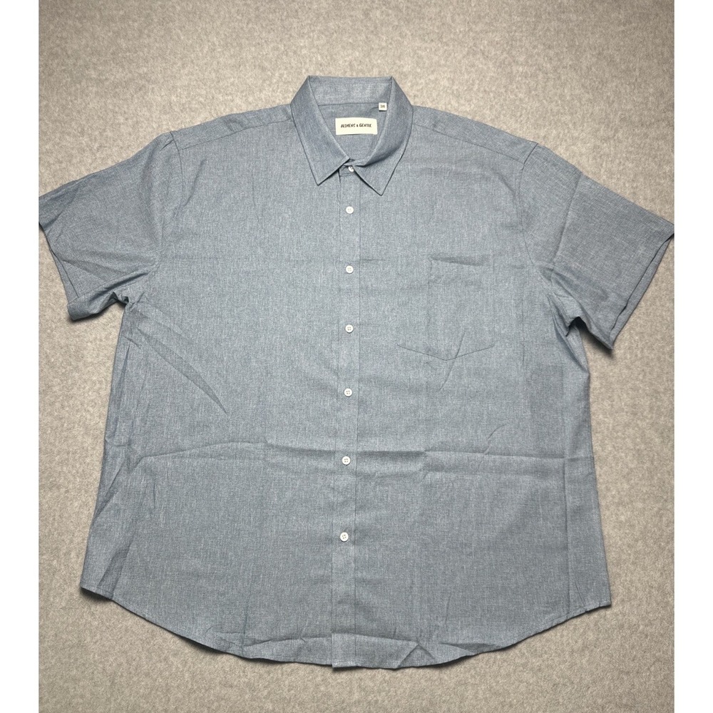 Alimens & Gentle Mens 2XL Blue Italian Linen Cotton Short Sleeve Button Down NEW